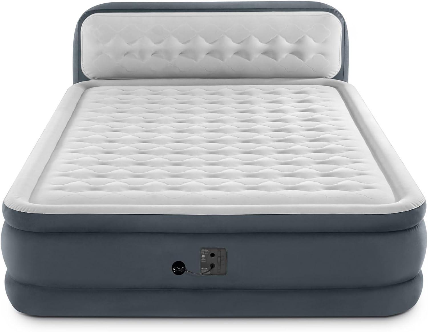 Intex Dura-Beam 18-Inch Deluxe Queen Sized Air Mattress Comforting Bed with Built-In Electric Pump and Ultra Plush Supportive Headboard (2 Pack)