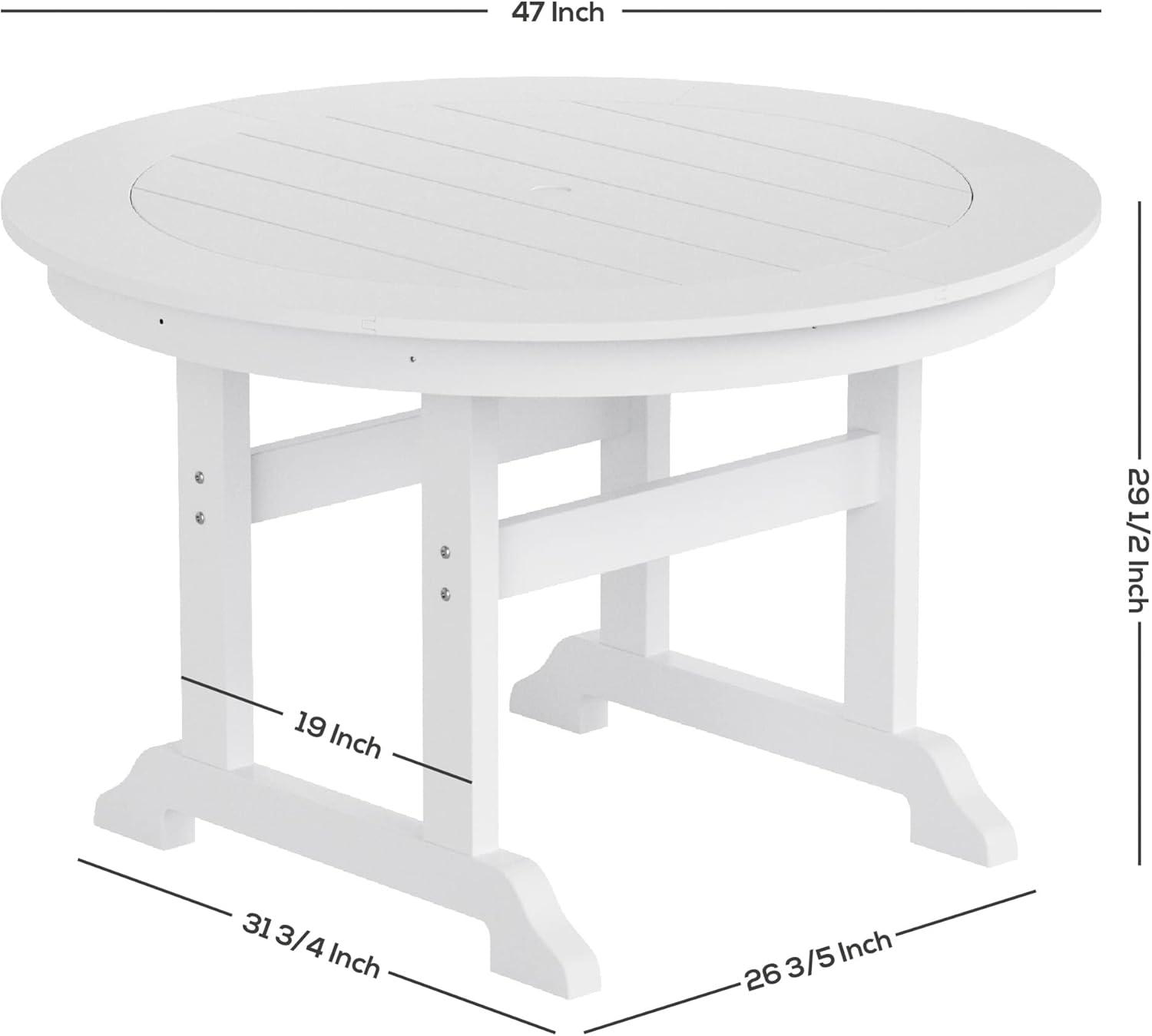 WestinTrends Malibu Patio Dining Table, All Weather Poly Lumber Adirondack 47" Trestle Round Outdoor Table with Umbrella Hole, Turquoise