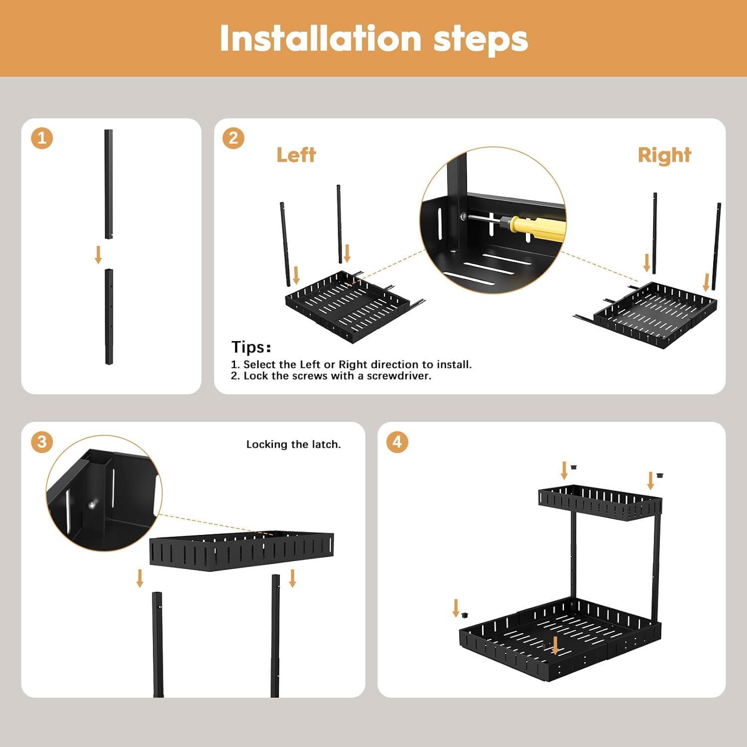 Rebrilliant Under Sink Organizer, 2 Tier Expandable Under Cabinet Organizer, Heights Adjustable Pull Out Storage For Kitchen Bathroom Laundry, Black, 1 Pack