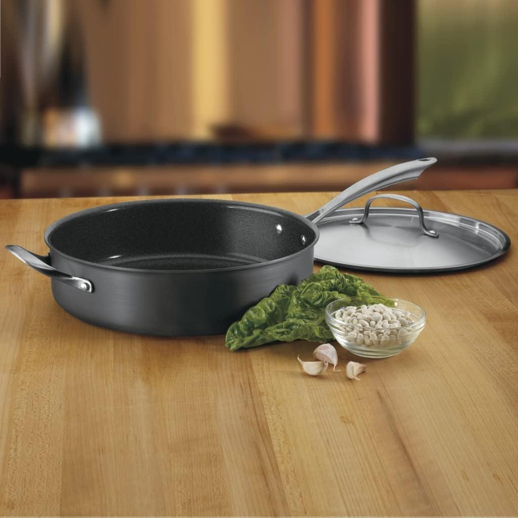 Black Non-Stick Aluminum 5.5-Quart Saute Pan with Stainless Steel Handle