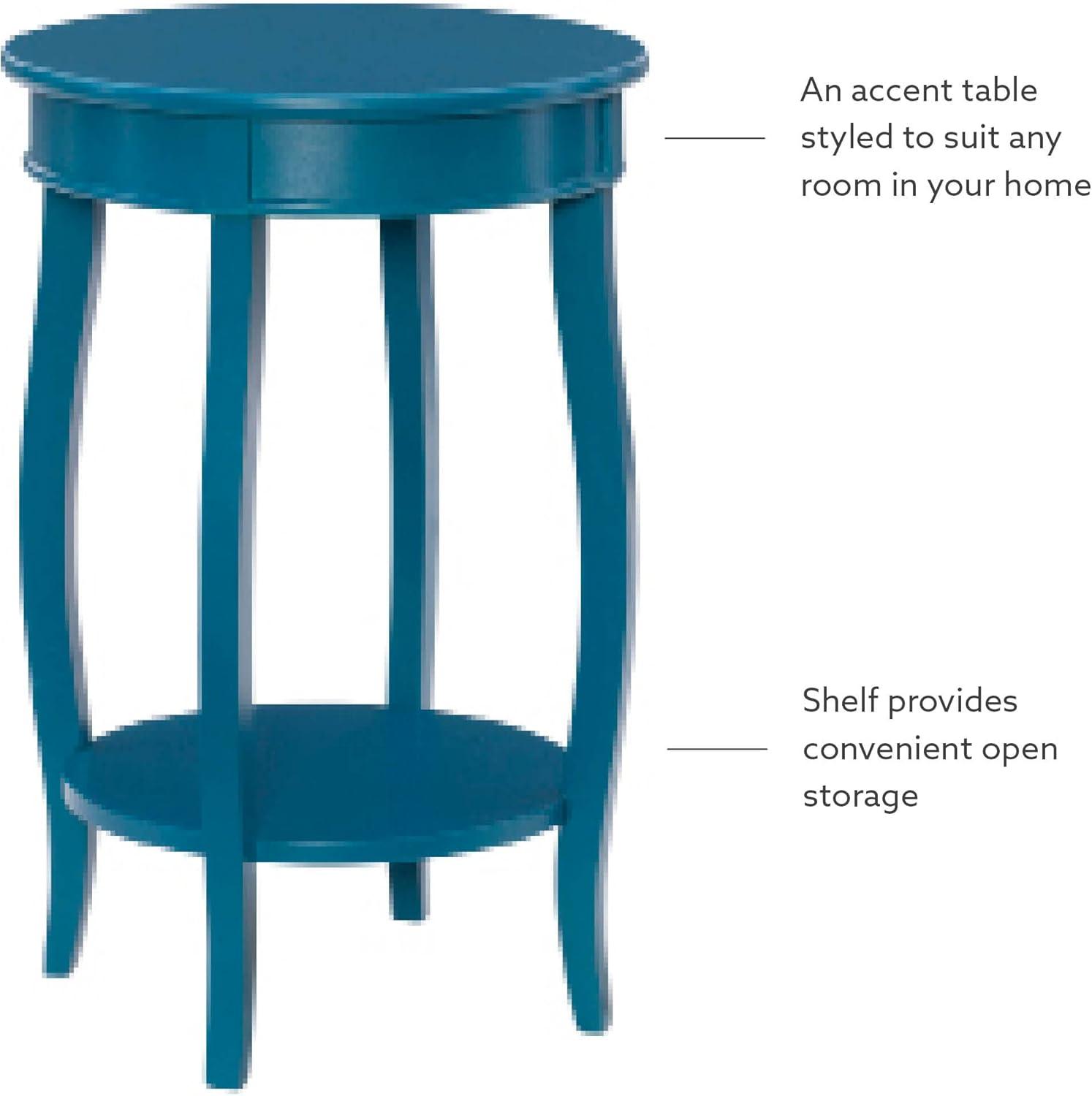 Linon Wren Round Wood End Table with Shelf in Teal Blue