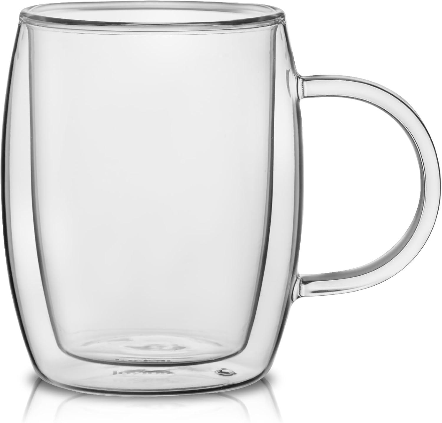 JoyJolt Aroma Double Walled Insulated Glasses - Set of 2 Double Wall Coffee Tea Glass Mugs - 13.5 oz