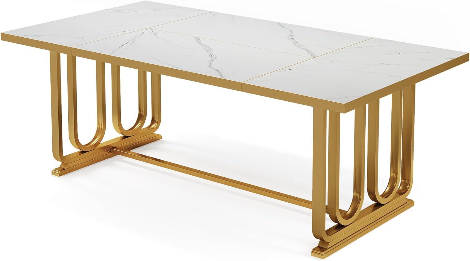 Tribesigns Dining Table for 6-8, 70.87" Rectangle Kitchen Table with Faux Marble Tabletop and Metal Legs for Dining Room