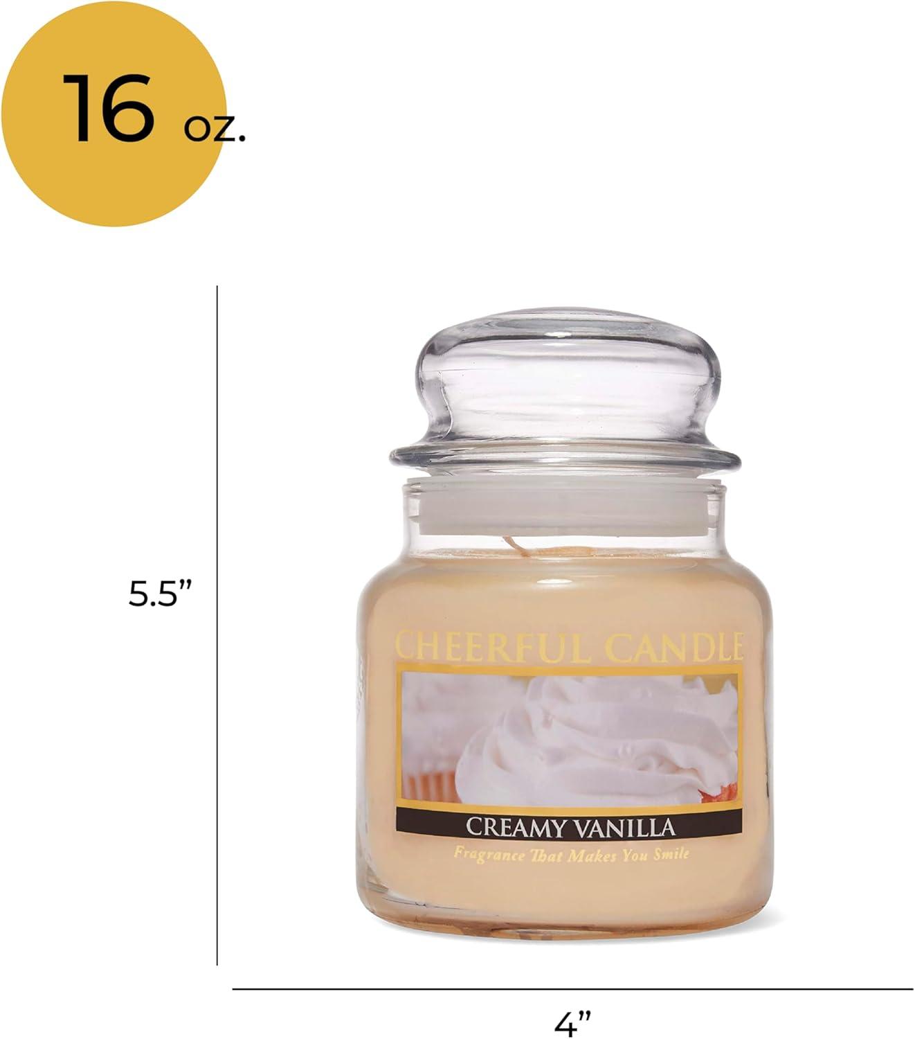 Creamy Vanilla Scented Glass Jar Candle with Lid, 16 oz