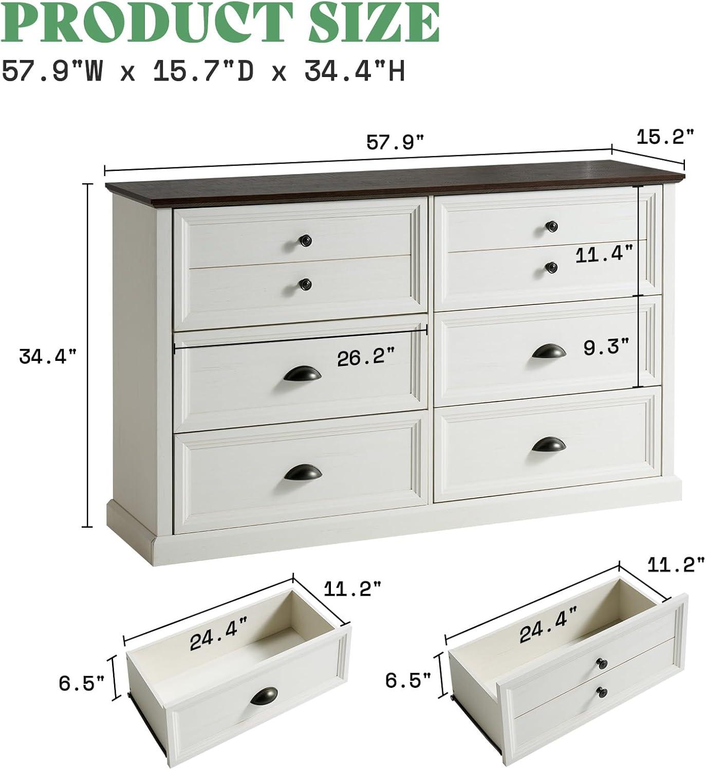 Winston Porter 58" Farmhouse 6 Drawer Dresser