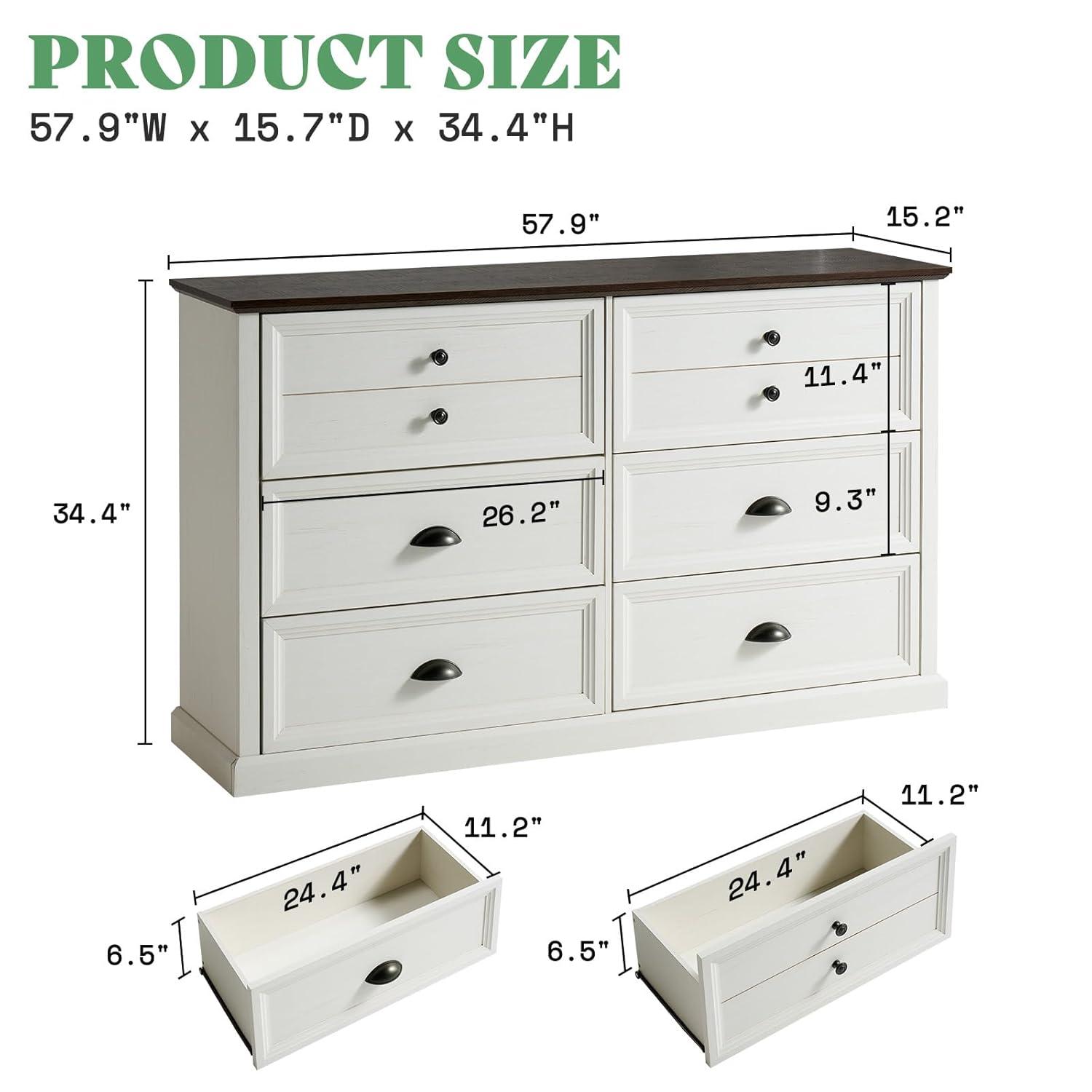 Winston Porter 58" Farmhouse 6 Drawer Dresser