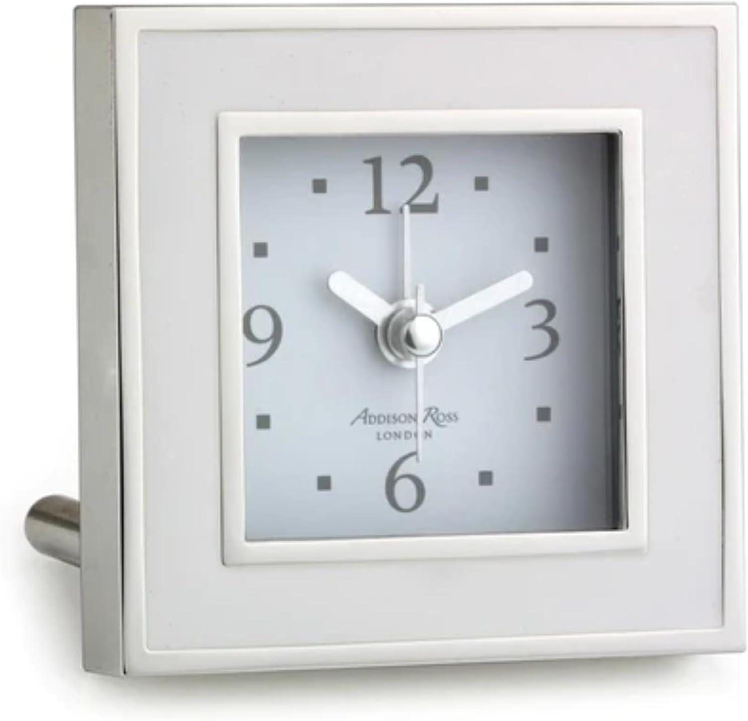 White and Silver Square Enamel Alarm Clock