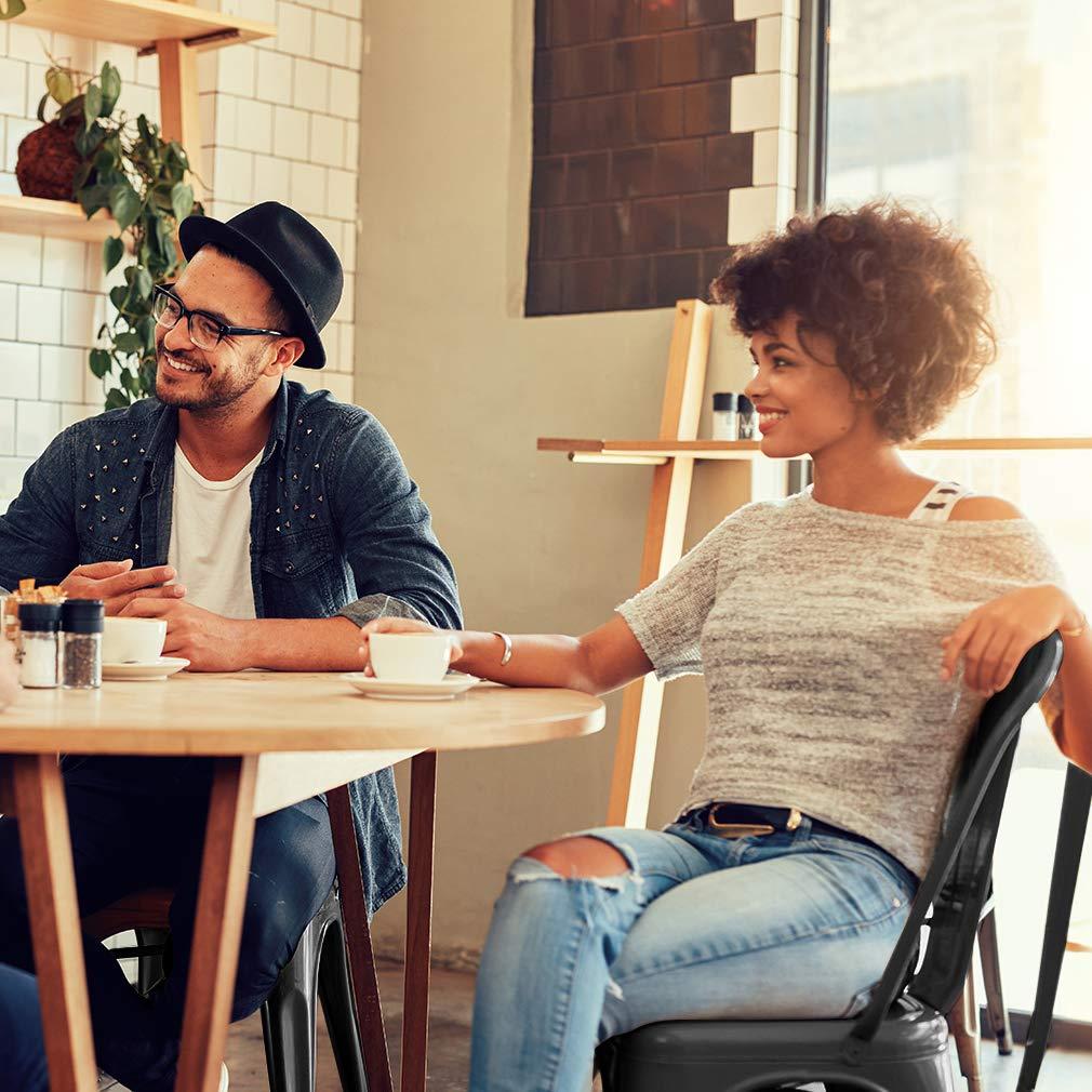 Metal Chairs Set of 4, Stackable Metal Patio Chairs 18 Inch Seat Height, Indoor/Outdoor Tolix Side Chair with Back, 330LBS Weight Capacity, Chic Kitchen Dining Chairs, Black