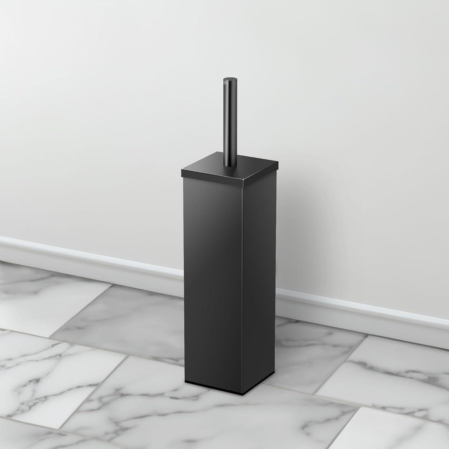 Matte Black Square Metal Toilet Brush Holder