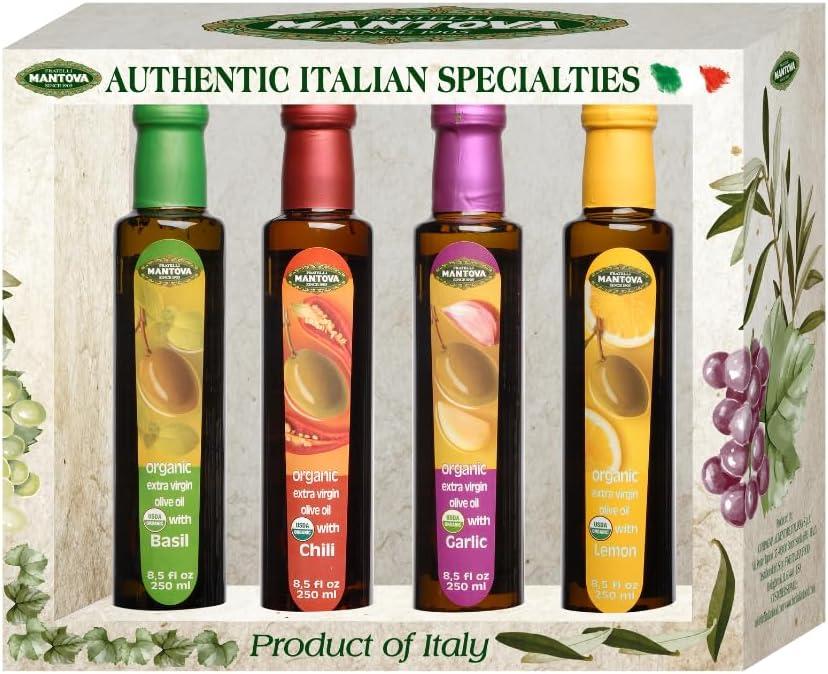 Organic Extra Virgin Olive Oil Variety Pack with Basil, Chili, Garlic, and Lemon