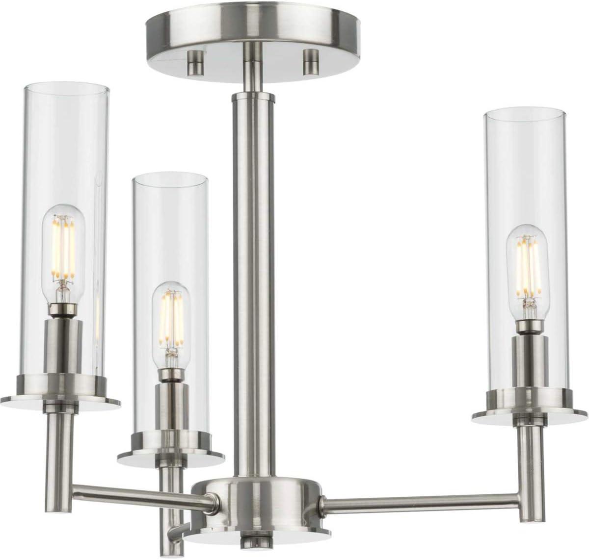 Progress Lighting Kellwyn 3-Light Semi-Flush Mount Ceiling Light, Brushed Nickel, Clear Glass Shade