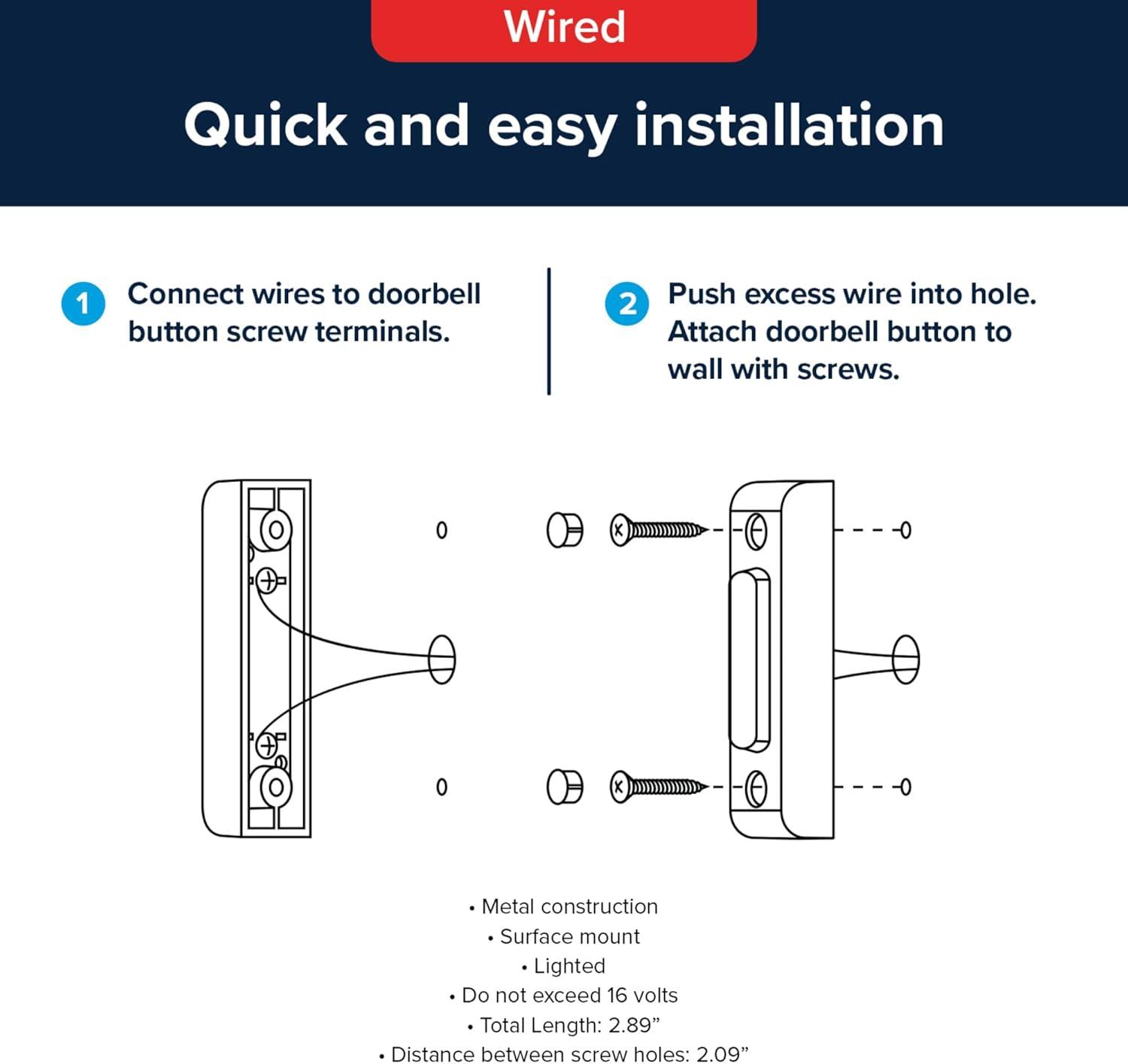 Globe 3014522 Metal & Plastic Wired Pushbutton Doorbell, Black