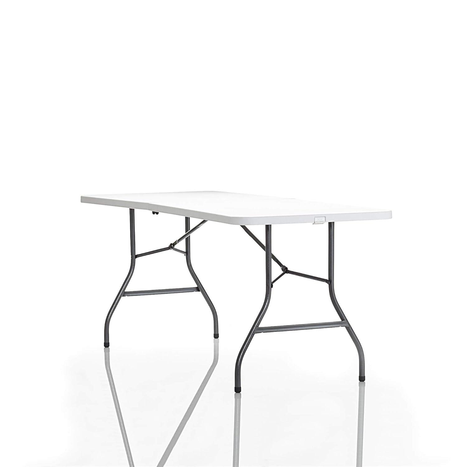 COSCO 6' Fold-in-Half Banquet Table with Handle and Locking Latch, White