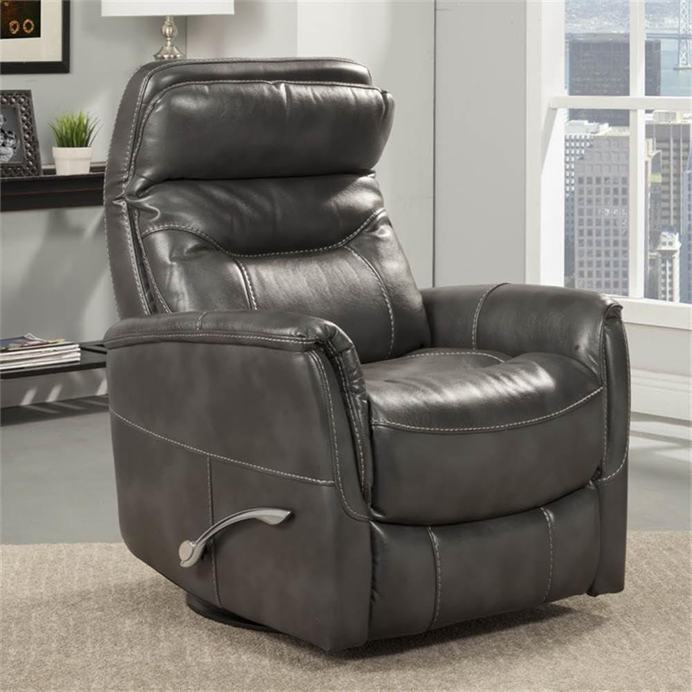 Traditional Flint Brown Leather Swivel Recliner with Wood Accents