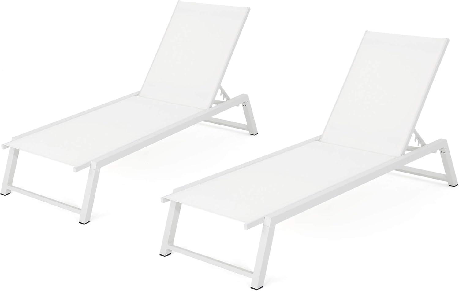 Mesa Outdoor White Mesh Chaise Lounge with Aluminum Frame, Set of 2, White