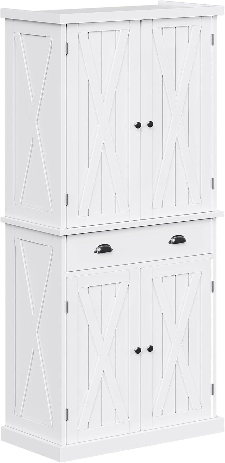 Gracie Oaks Sneyd 72" H Wood Farmhouse Kitchen Pantry Cabinet with Adjustable Shelves & Drawer