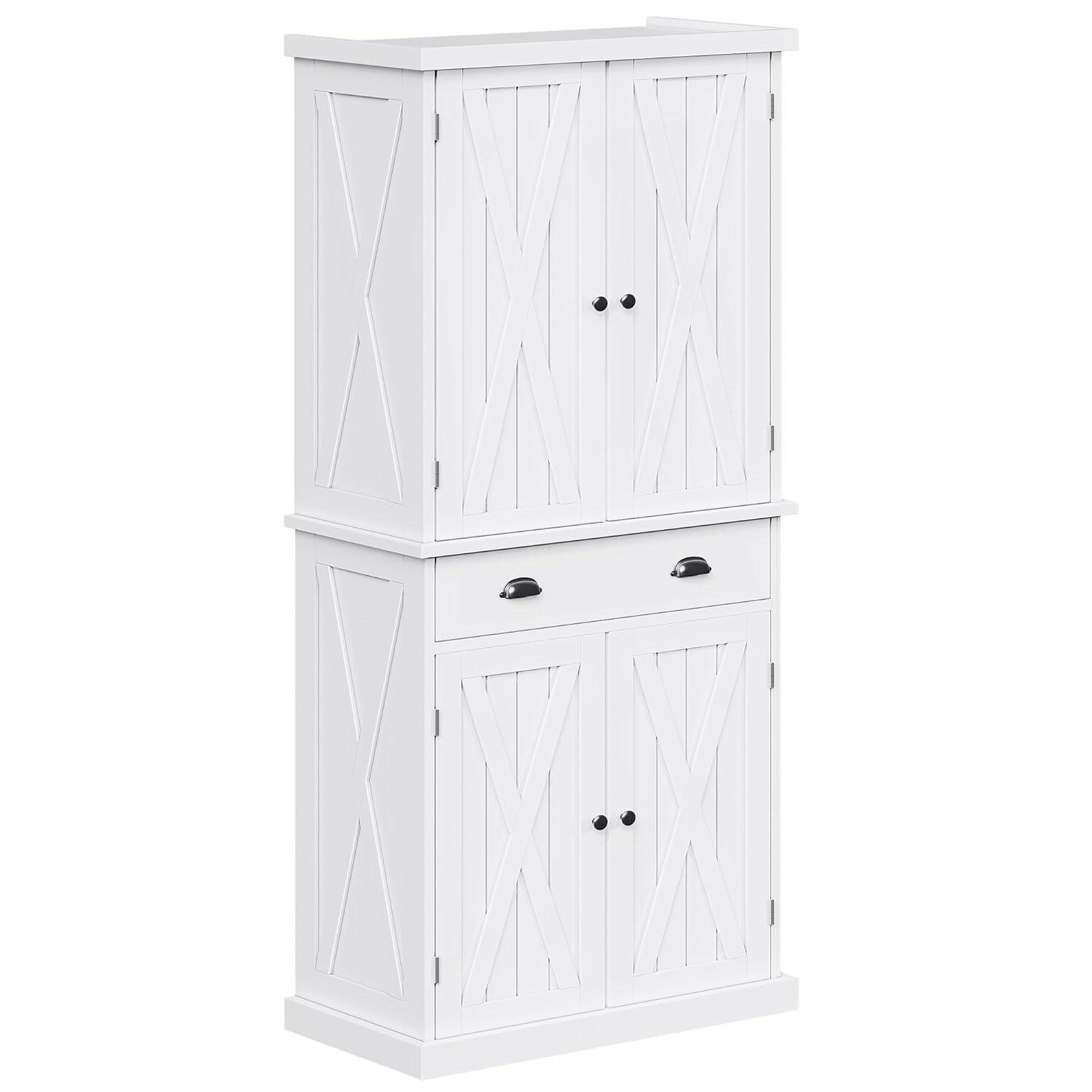 Gracie Oaks Sneyd 72" H Wood Farmhouse Kitchen Pantry Cabinet with Adjustable Shelves & Drawer