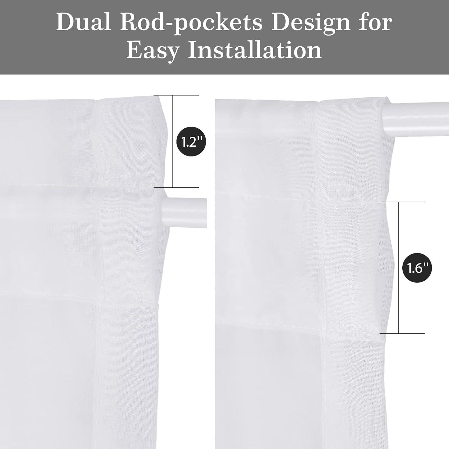 Rose Home Fashion Voile French Door Curtains Set of 2 Panels, Sidelight Curtains for Front Door with Tieback, Privacy Sheer Doorway Light Filtering Panels, White, W40 x L72