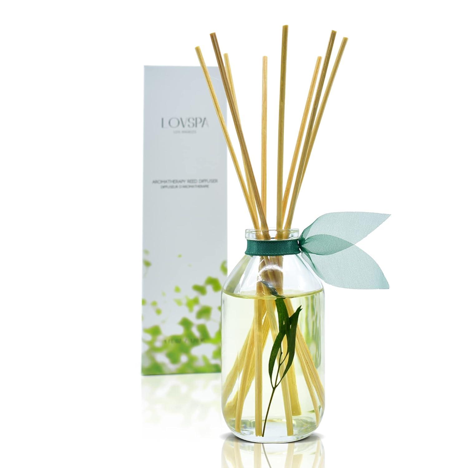 LOVSPA Bamboo Citrus Reed Diffuser Set Zesty White Lime & Crisp Bamboo - Tart Citrus Scent for The Kitchen or Bathroom - Makes a Great Gift for New Homeowners