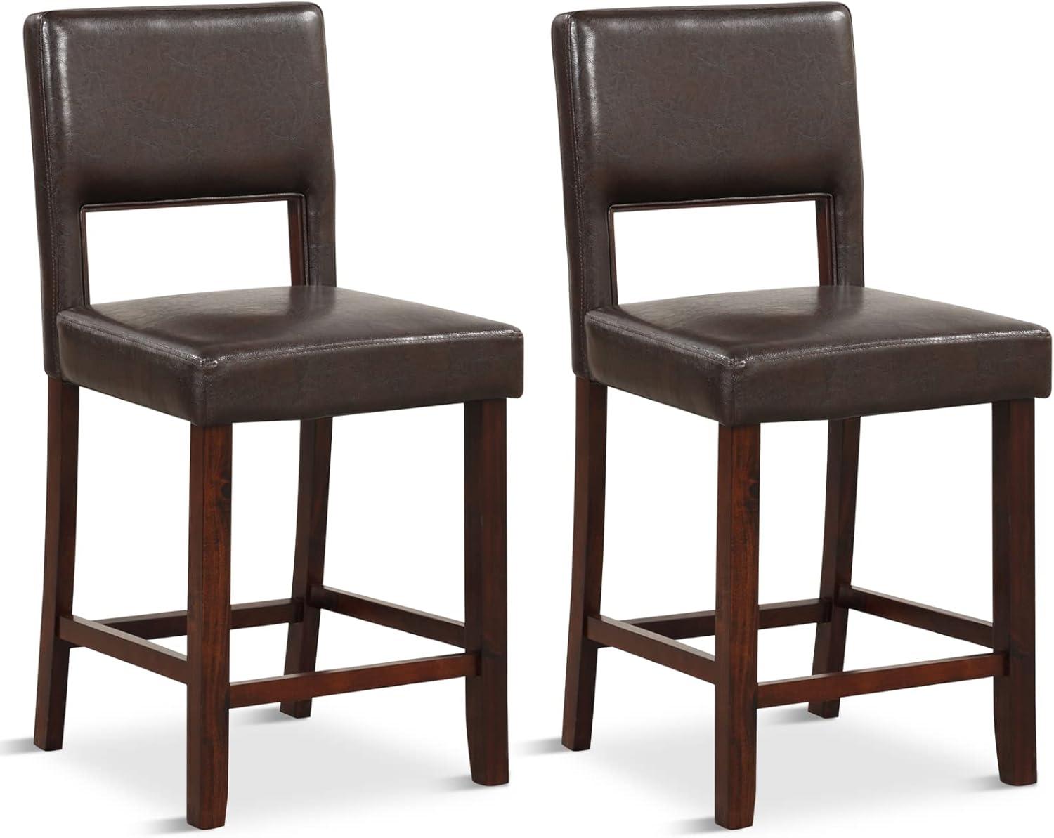 Canddidliike 2 Piece Bar Chair Set with Hollowed Back and Rubber Wood Legs-Brown, Bar Height Stools, Barstools for Kitchen, Dining Room