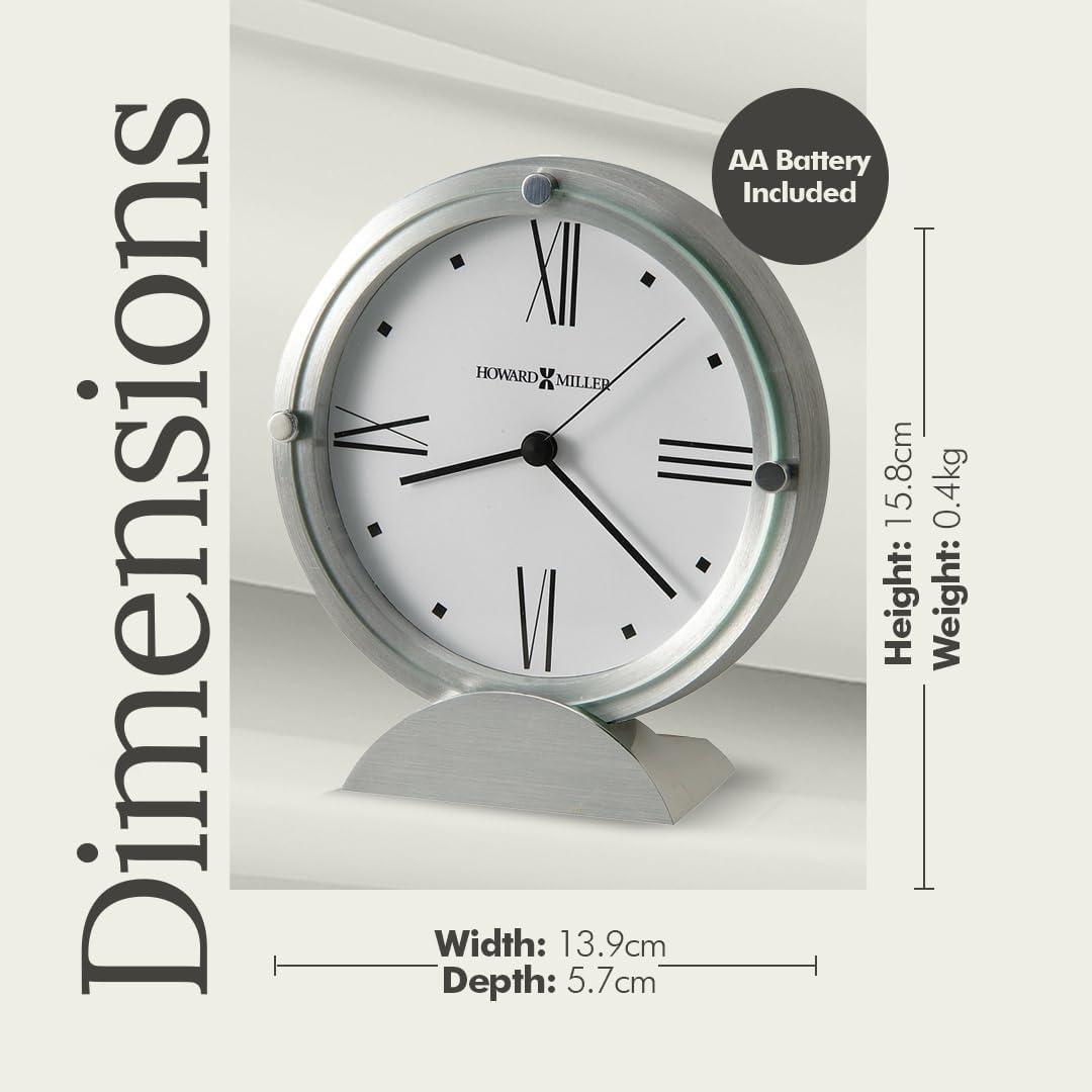 Simon II Modern & Contemporary Roman Numeral Metal Quartz Movement / Crystal Tabletop Clock in Brushed Aluminum