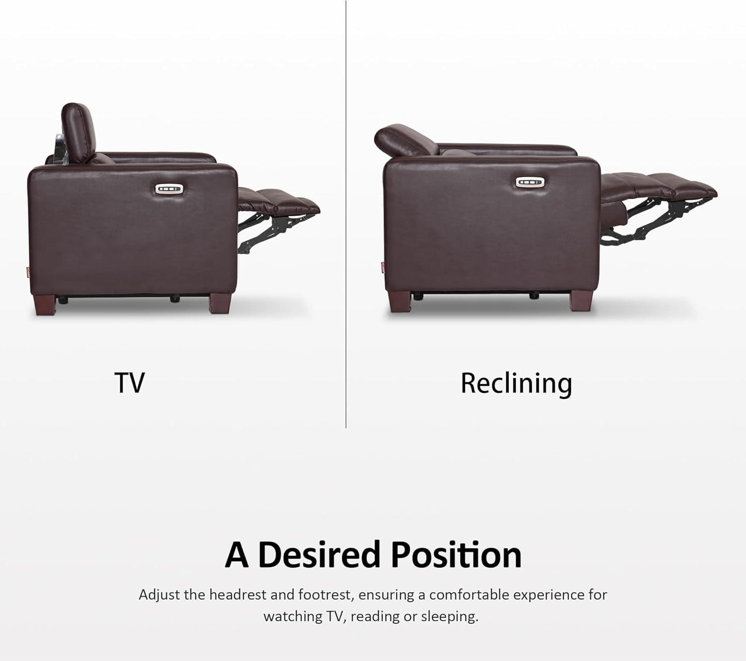 MCombo Wall-Hugger High Leg Power Recliner Chair with Adjustable Headrest and USB&Type C Dual Charge Ports for Living Room, Office, and Small Spaces, HL128 (Faux Leather, Brown)
