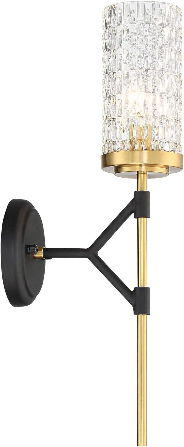 Possini Euro Design Darin Modern Wall Light Sconce Black Brass Hardwire 4 1/2" Fixture Faceted Cylinder Glass for Bedroom Bathroom Vanity Reading Home