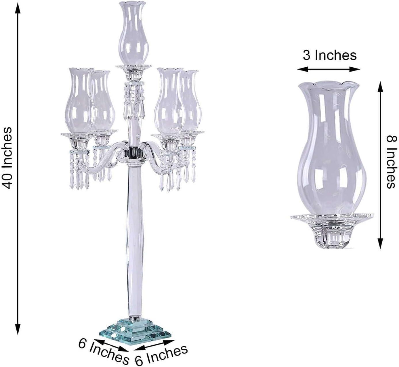 Efavormart 40" 5 Arm Premium Crystal Glass Taper Candle Holder Candelabra With Chandelier Chains