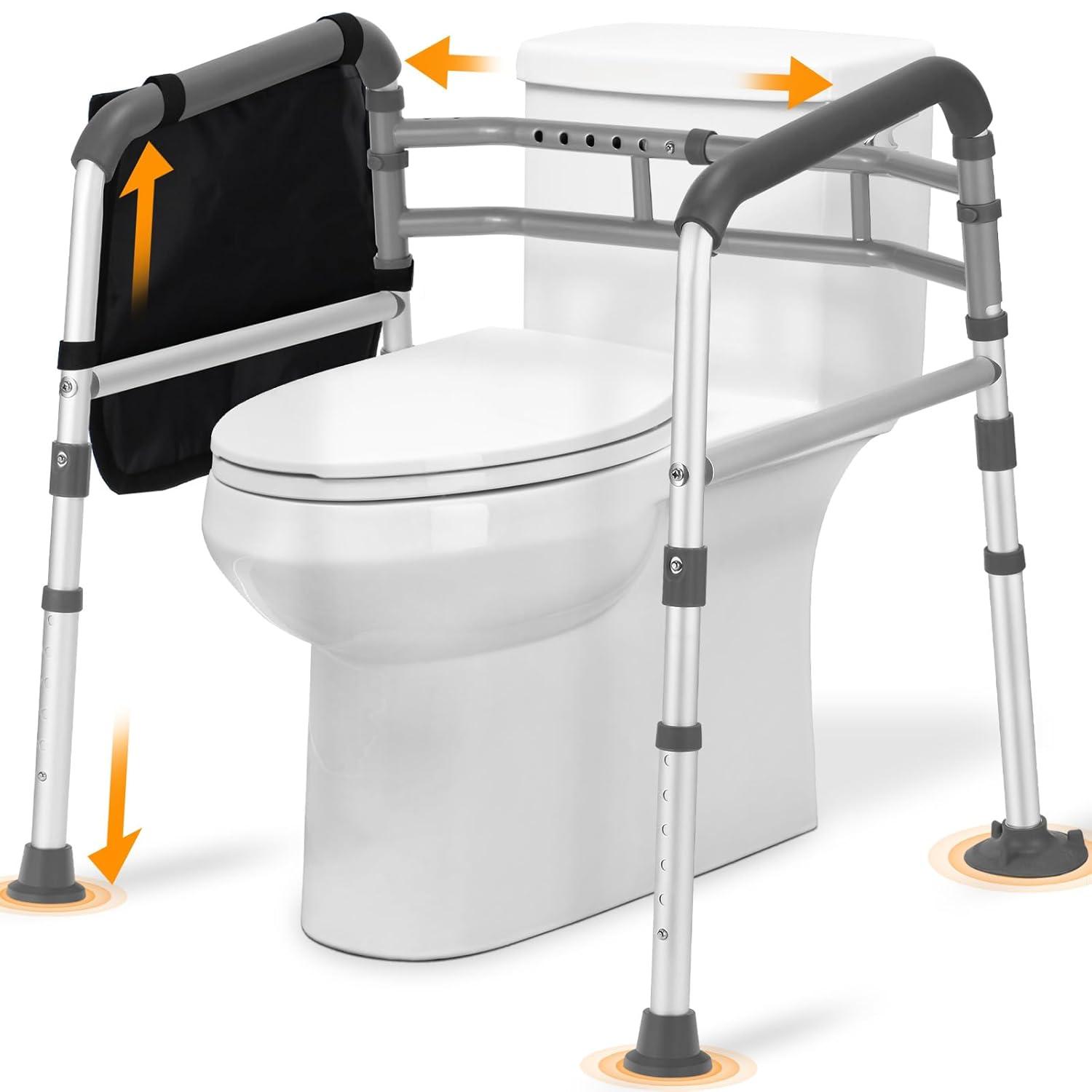 Toilet Safety Rails for Seniors, FSA/HSA Eligible Adjustable Height & Width Toilet Safety Frames with Handles,Toilet Rails with Reinforced Bars & Suction Cups for Disabled Elderly Bariatrics