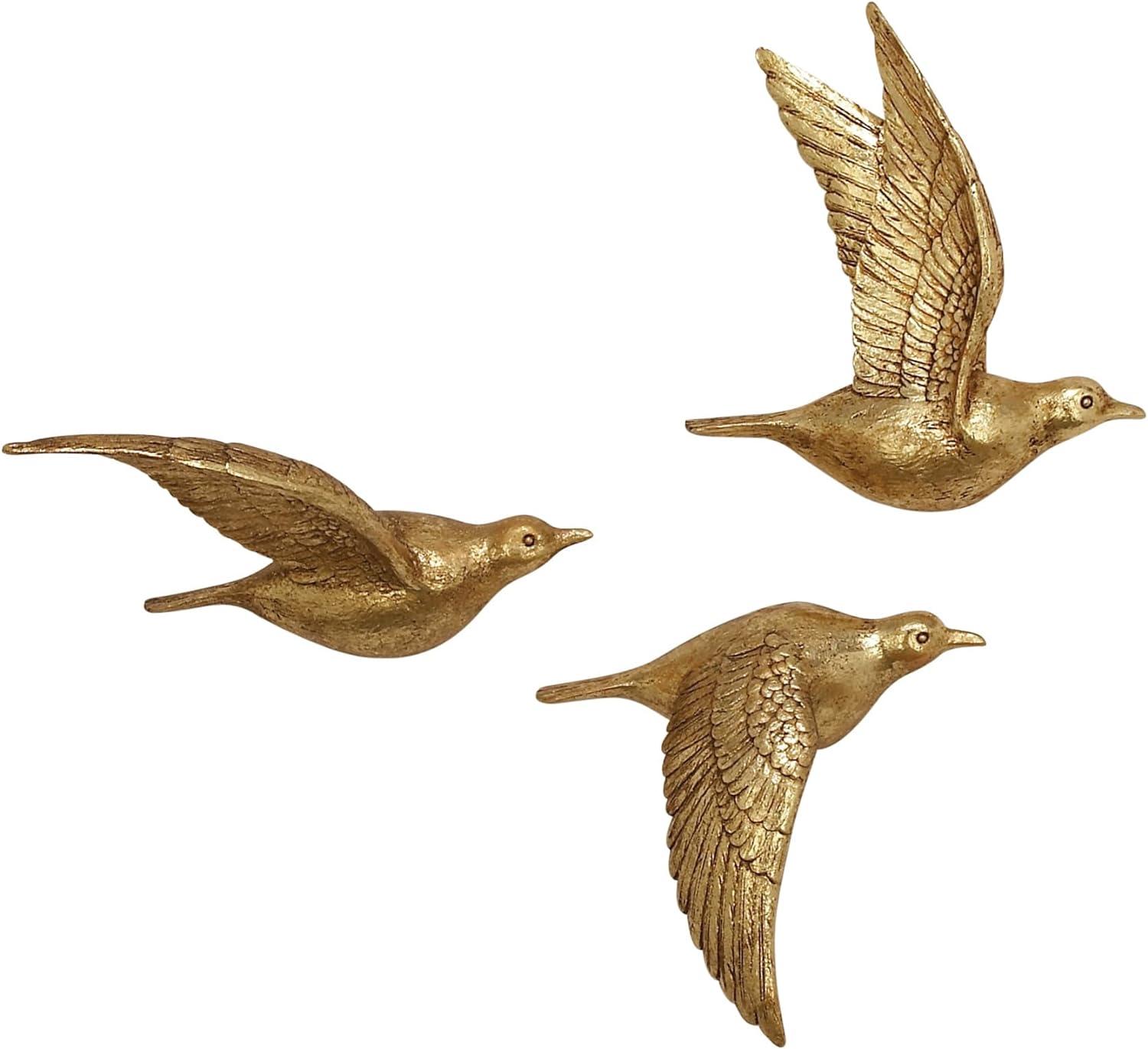 Polystone Bird Metallic 3D Sculpted Wall Decor Set of 3 Brown - Olivia & May: Ready to Hang, Coastal Style Decorative Sculptures