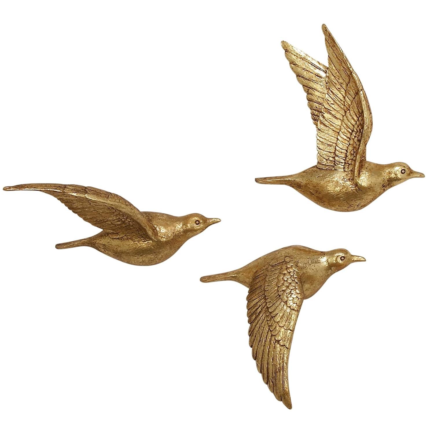 Polystone Bird Metallic 3D Sculpted Wall Decor Set of 3 Brown - Olivia & May: Ready to Hang, Coastal Style Decorative Sculptures