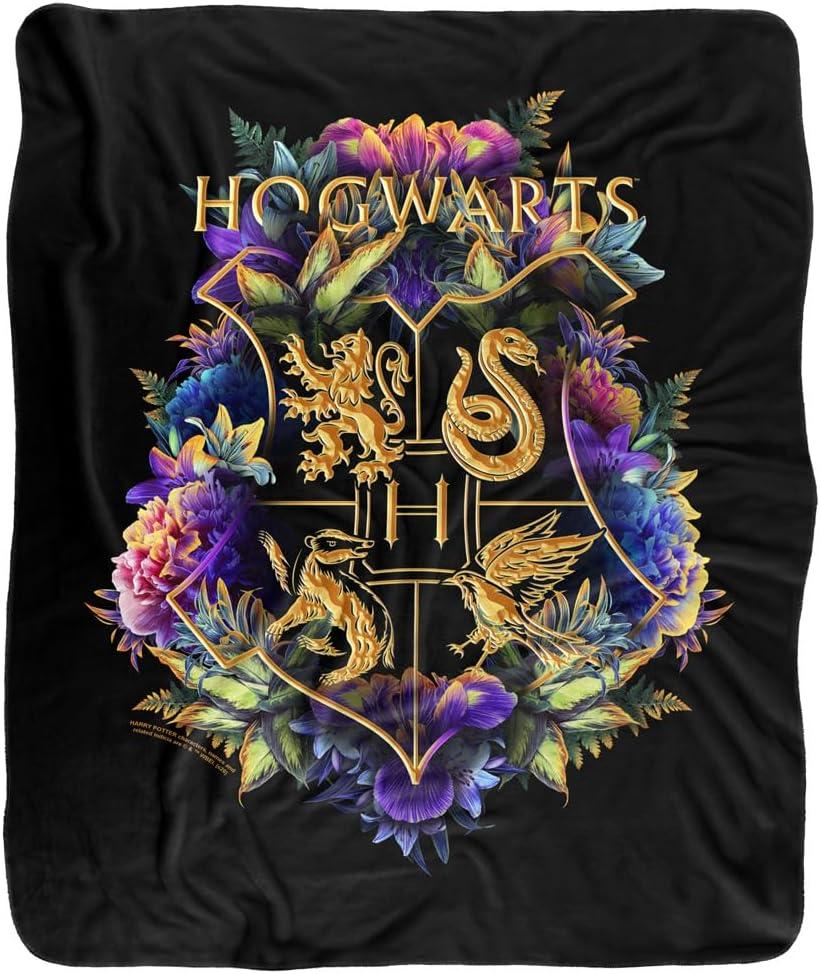 Harry Potter Hogwarts Multi-Colored Floral Crest Officially Licensed Silky Touch Super Soft Throw Blanket 50" x 60"