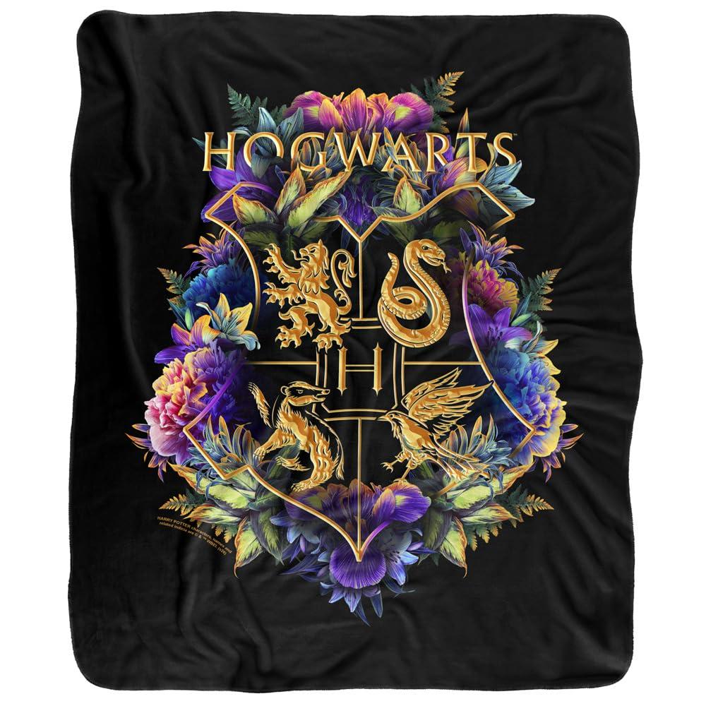 Harry Potter Hogwarts Multi-Colored Floral Crest Officially Licensed Silky Touch Super Soft Throw Blanket 50" x 60"