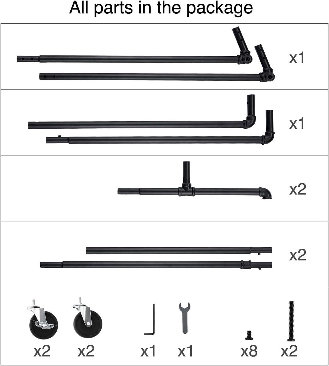 Black Iron Industrial Rolling Garment Rack with Lockable Wheels