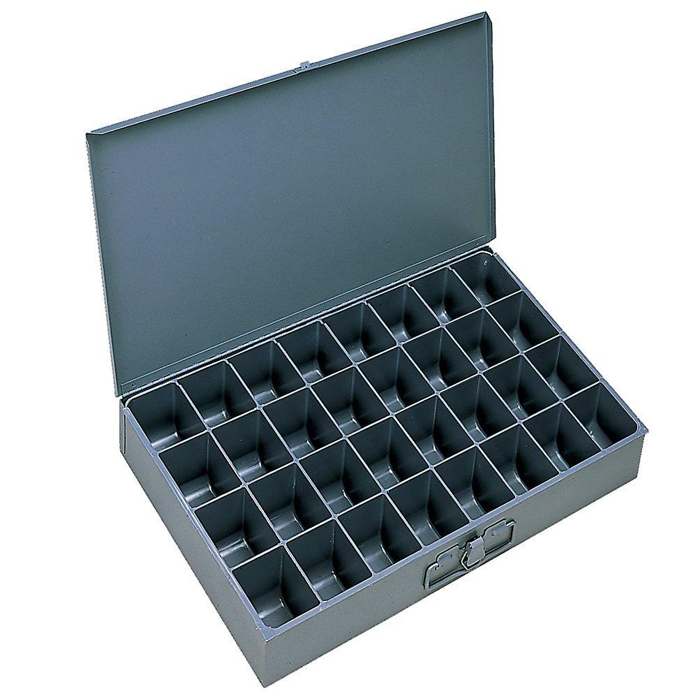 Gray Industrial Steel Storage Box with Plastic Dividers