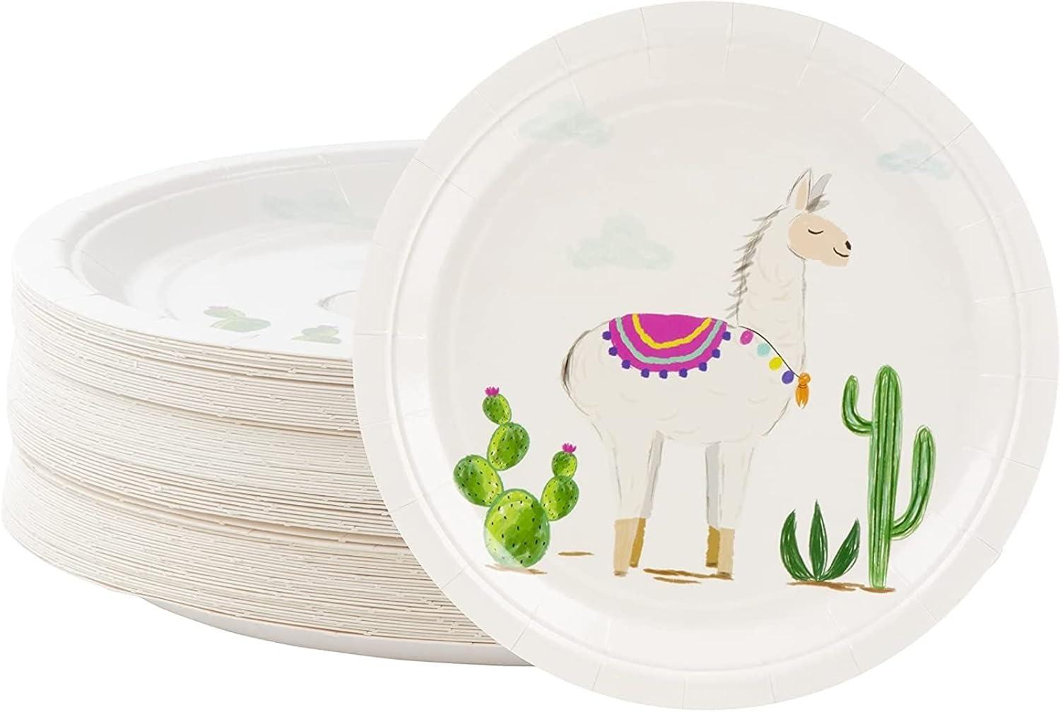 Blue Panda Disposable Plates - 80-Count Paper Plates, Llama Party Supplies, Kids Birthdays, 9 x 9 inches