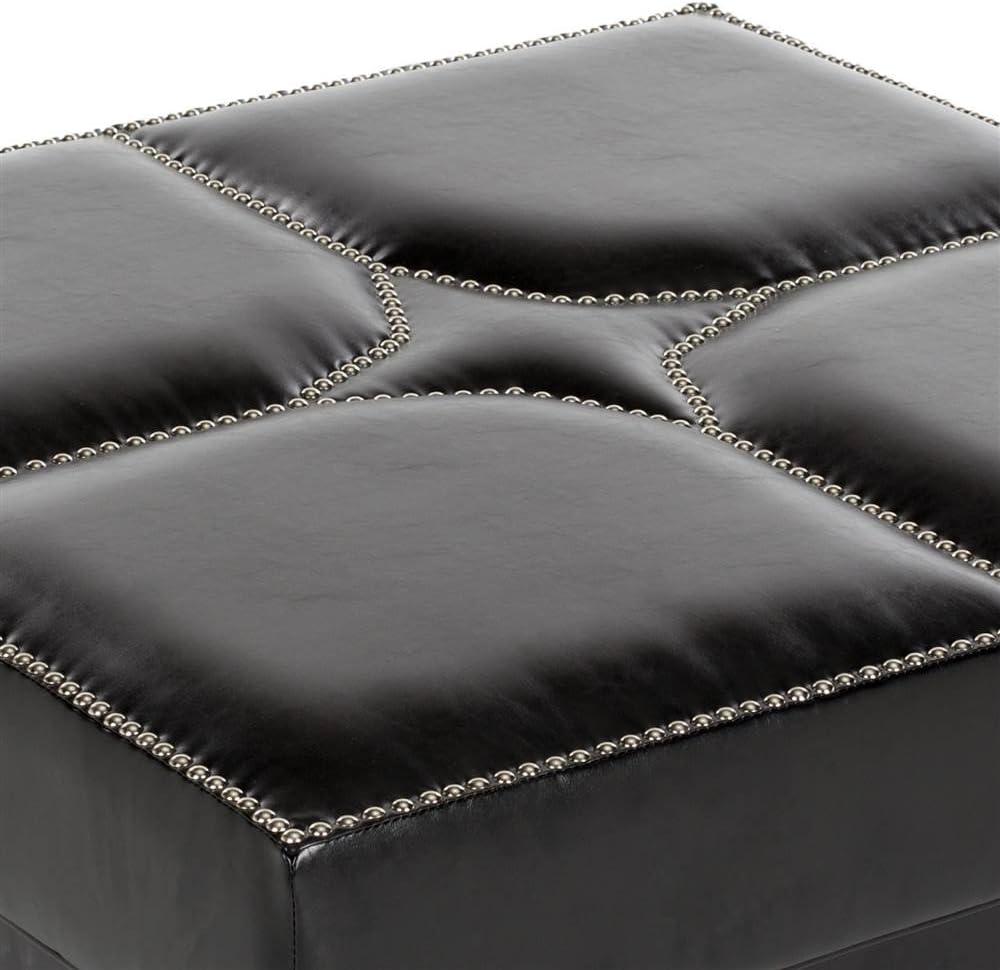 SAFAVIEH Terrence Cocktail Ottoman Silver Nail Head Black