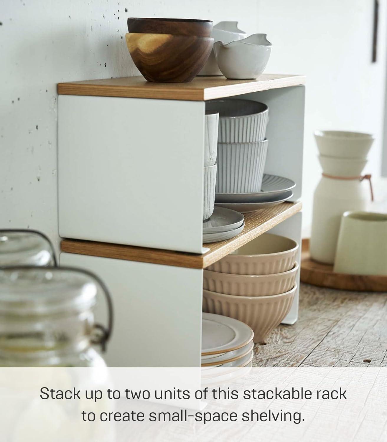 Yamazaki Tosca Small White Wood-Top Stackable Kitchen Rack