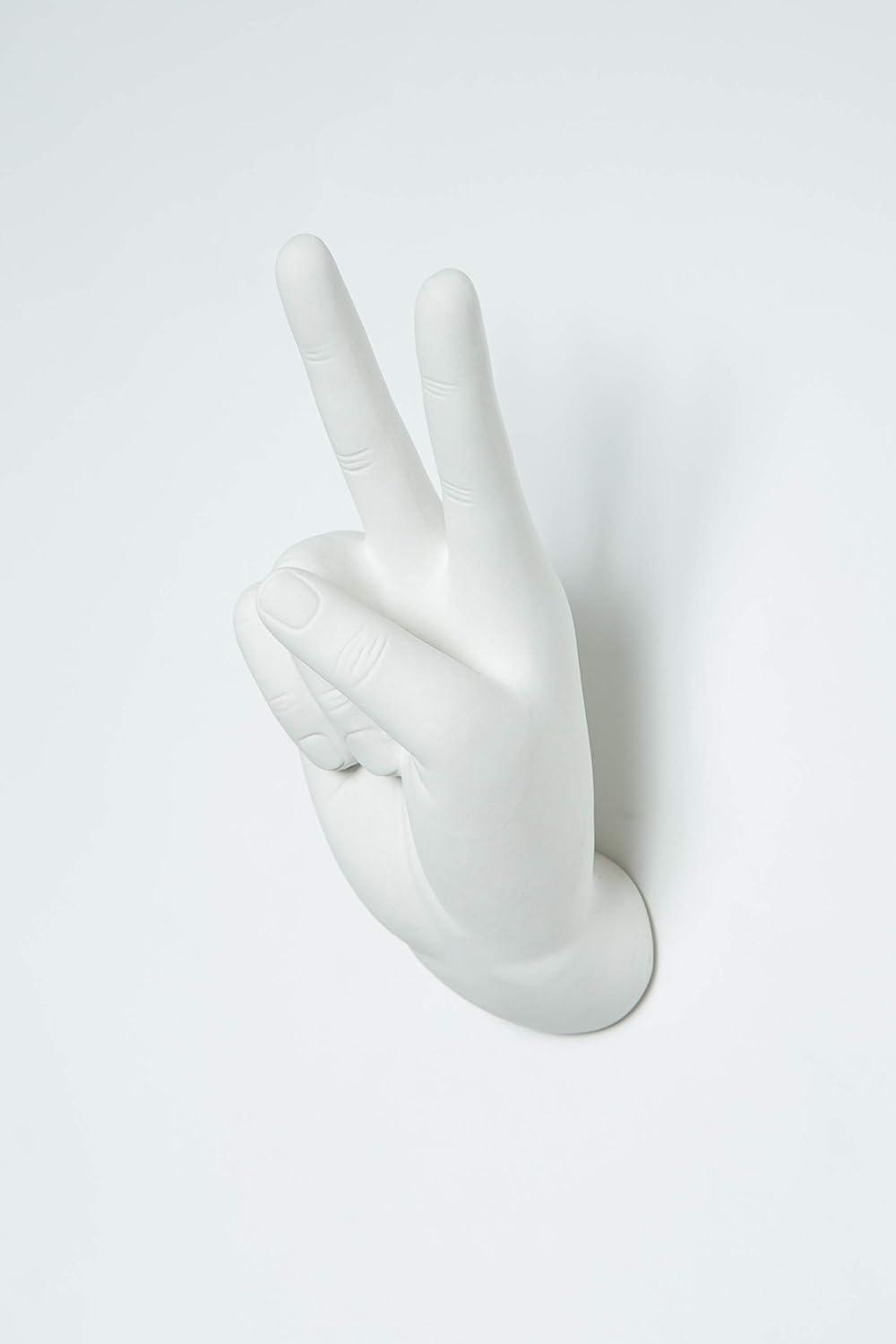 White Ceramic Peace Sign Hand Wall Hook