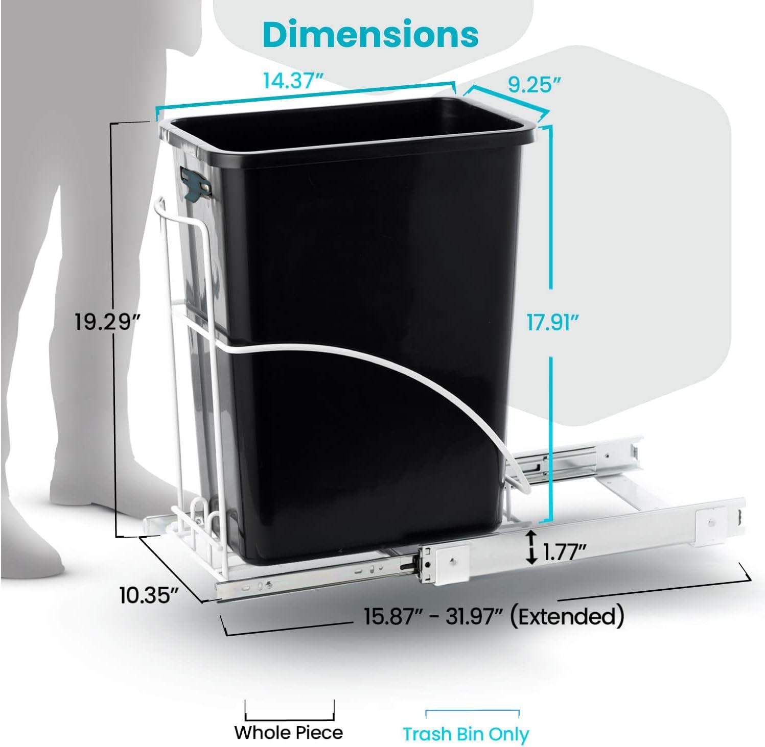 Home Zone Living 7.6 Gallon Under Cabinet Open Pull Out Trash Can, Adjustable Slide Out Waste Bin