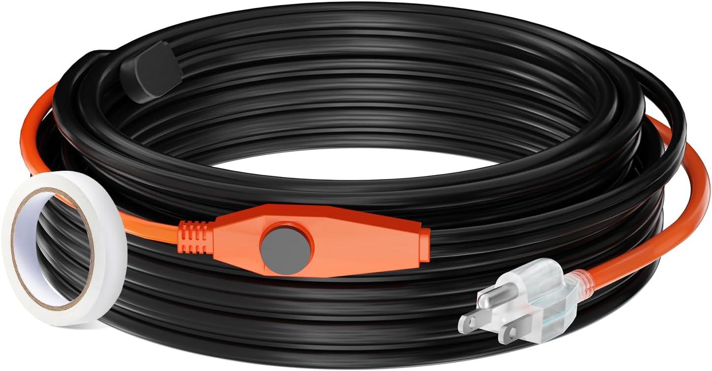VEVOR Pipe Heating Cable 24FT 7W/FT Heat Tape for Pipes with Built-in Thermostat