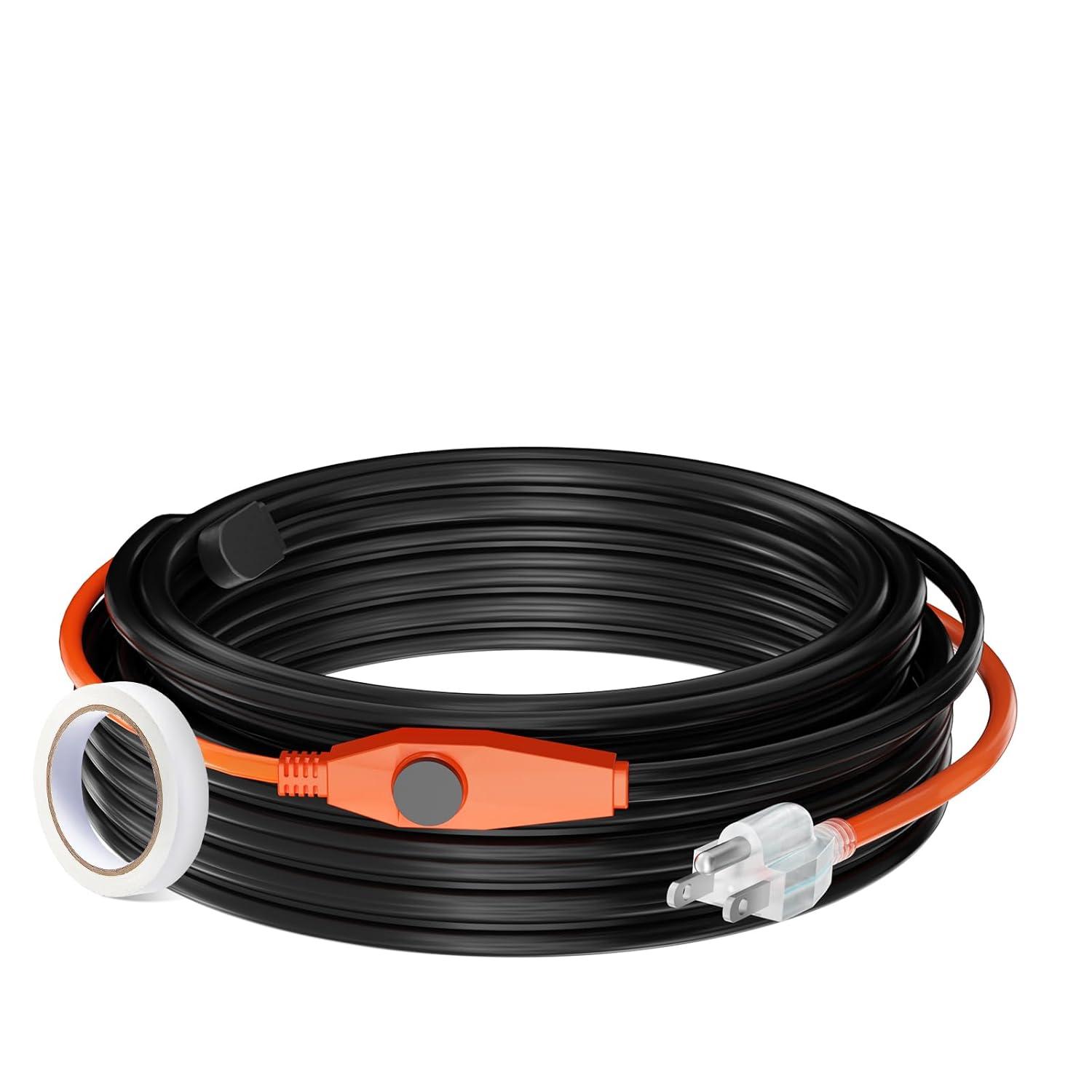 VEVOR Pipe Heating Cable 24FT 7W/FT Heat Tape for Pipes with Built-in Thermostat