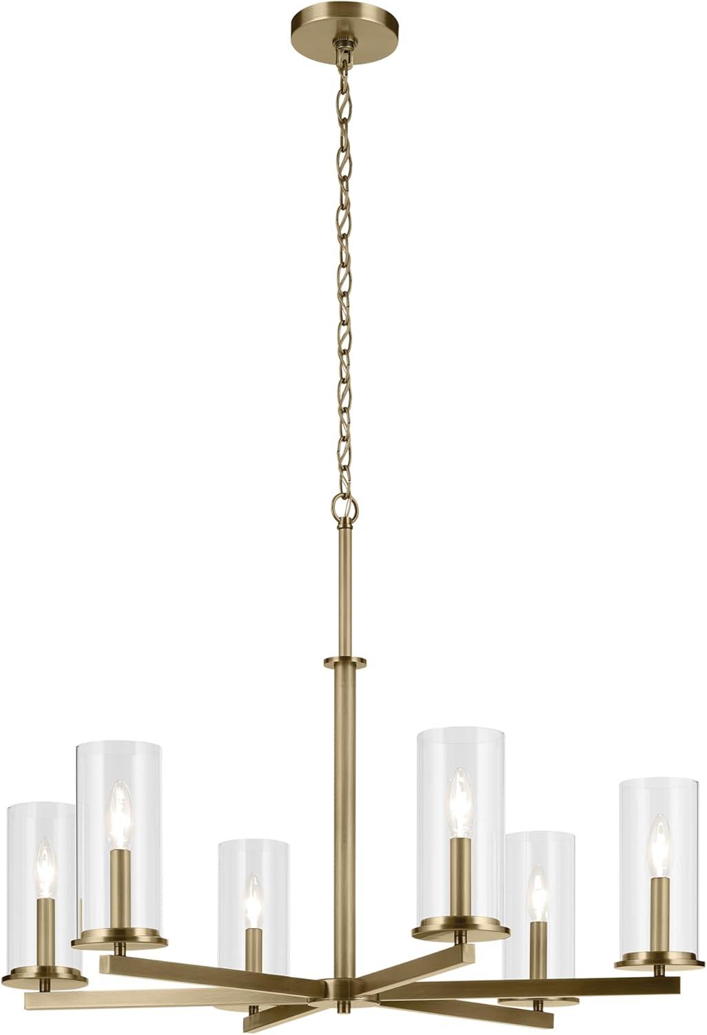 Natural Brass 6-Light Chandelier with Clear Glass Shades