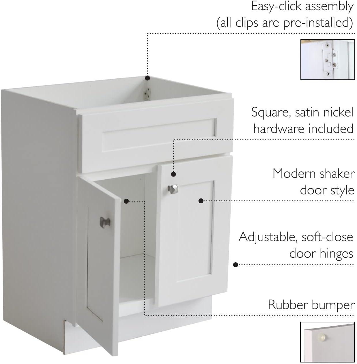 Design House 586925 Brookings 24x18 Unassembled Modern 2-Door Shaker Bathroom Vanity Cabinet Only, White