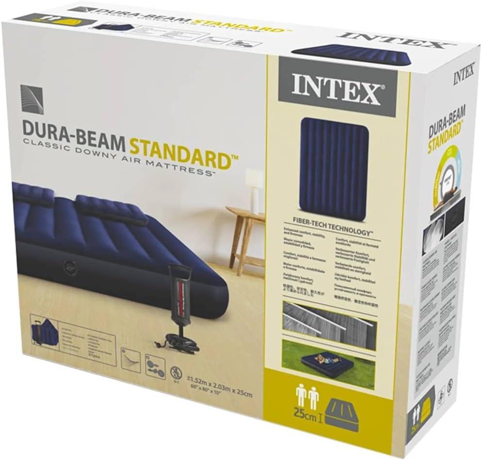 Intex Classic Downy Airbed Set with 2 Pillows and Double Quick Hand Pump, Queen