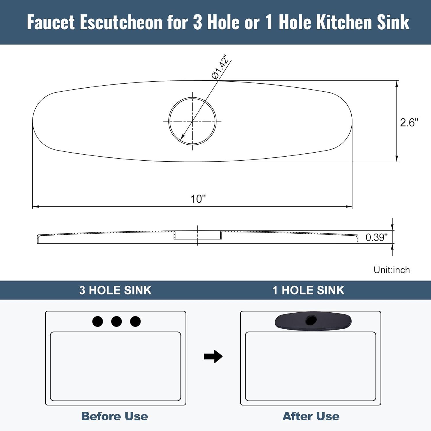 10-Inch Escutcheon Hole Covers In Stainless Steel , Suitable For 1 Or 3-Hole Bathroom Or Kitchen Sink Faucets