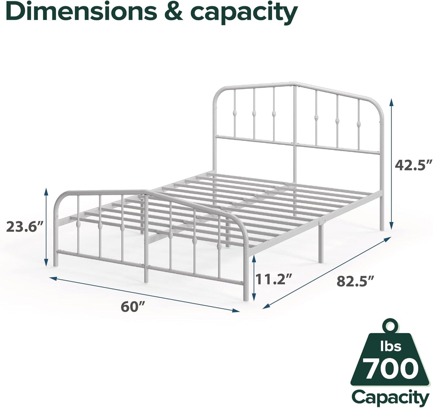 Zinus Queen Heidi Metal Platform Bed Frame White: Contemporary Style, Steel Construction, No Box Spring Needed, Max 700 lbs