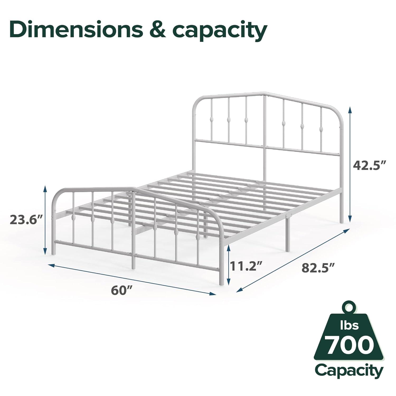 Zinus Queen Heidi Metal Platform Bed Frame White: Contemporary Style, Steel Construction, No Box Spring Needed, Max 700 lbs