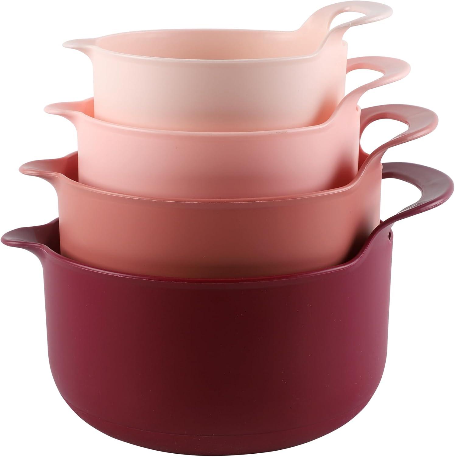 Cook with Color Mixing Bowls - 4 Piece Nesting Plastic Mixing Bowl Set with Pour Spouts and Handles