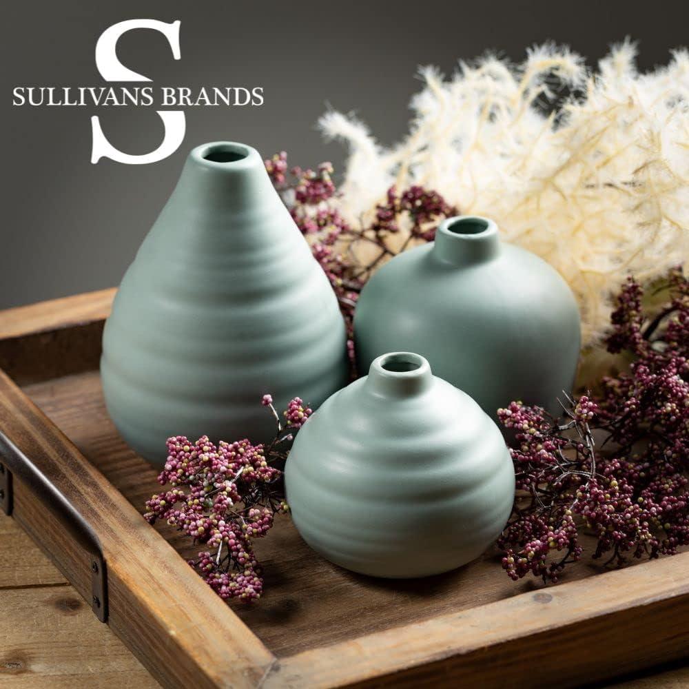 Sage Matte Ceramic Bud Vase Trio Set - Modern Home Accent